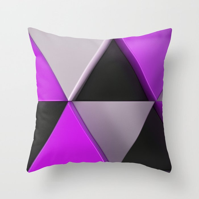 Pattern of black, white and purple triangle prisms Throw Pillow by