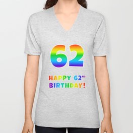 [ Thumbnail: HAPPY 62ND BIRTHDAY - Multicolored Rainbow Spectrum Gradient V Neck T Shirt V-Neck T-Shirt ]