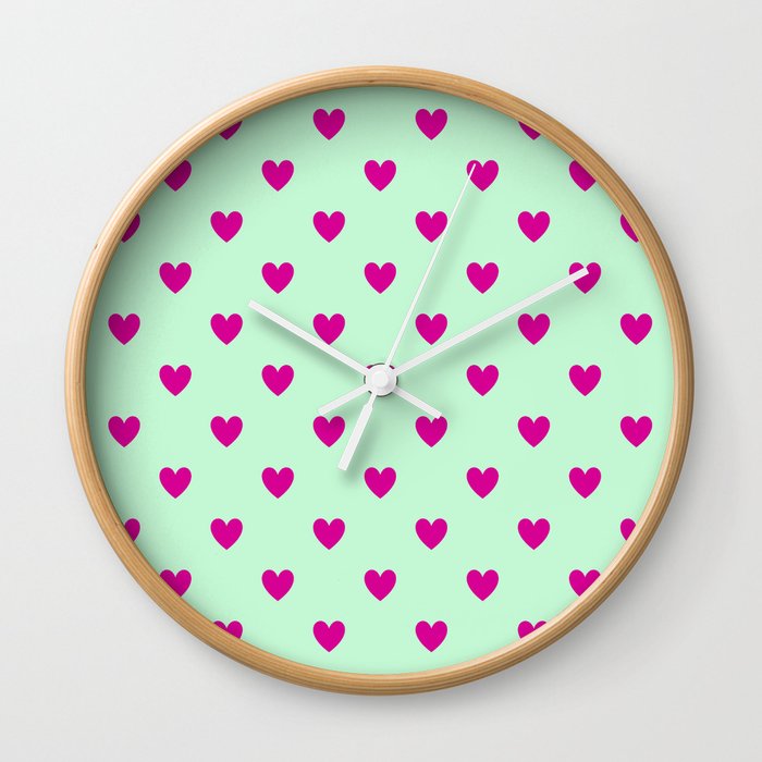 Sweet Hearts - magenta on mint green Wall Clock
