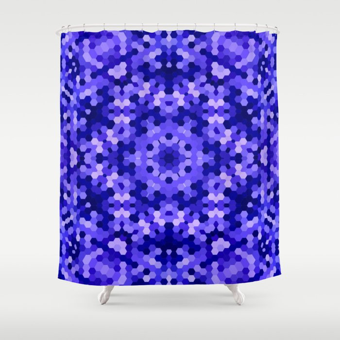 Blue Kaleidoscope Hexagons Shower Curtain