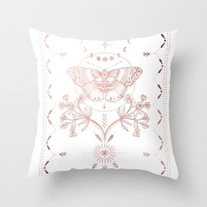 Magical Moth In Rose Gold Throw Pillow