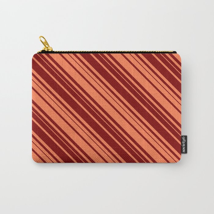 Coral & Maroon Colored Lined/Striped Pattern Carry-All Pouch