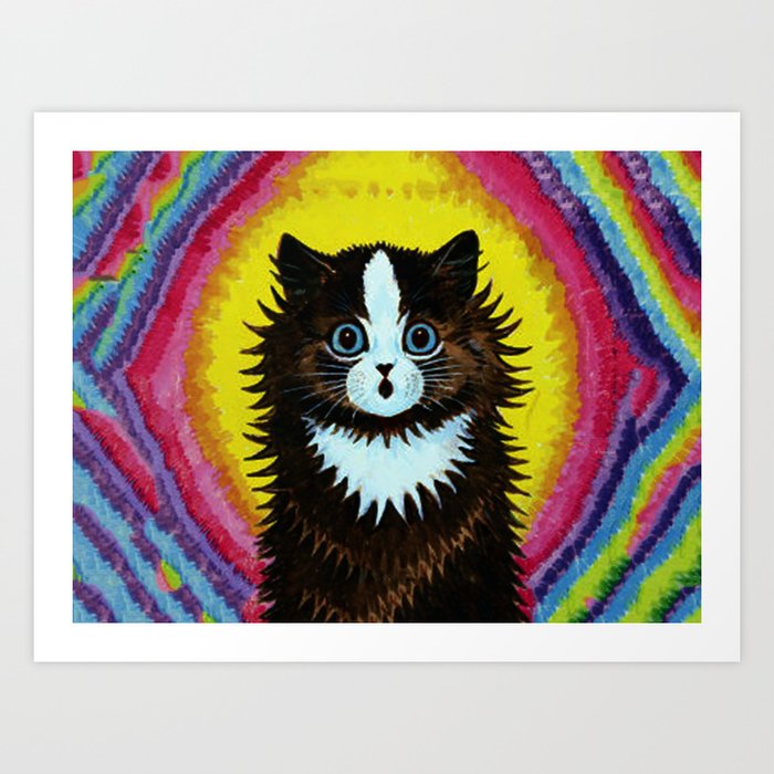 Louis Wain Cats "Psychedelic Rainbow Cat" Art Print