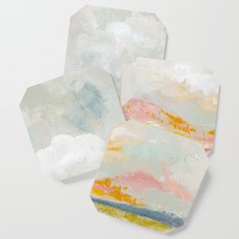 Abstract Beach Scene Blue and Pink  Coaster