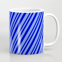 [ Thumbnail: Blue & Cornflower Blue Colored Lined Pattern Coffee Mug ]