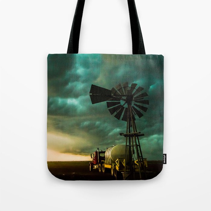 Pure Oklahoma - Windmill, Truck and Storm on the Great Plains Tote Bag