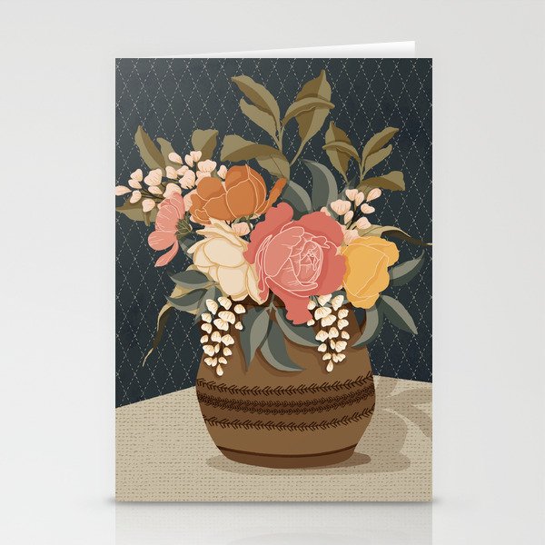 Beautiful Floral Bouquet in Clay Vase Stationery Cards