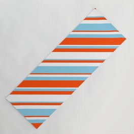[ Thumbnail: Sky Blue, Red & White Colored Stripes/Lines Pattern Yoga Mat ]