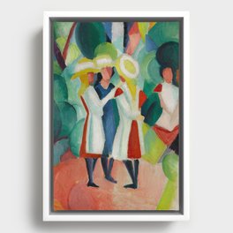 August Macke "Three girls in yellow straw hats" Framed Canvas