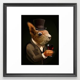 Sophisticated Pet -- Squirrel in Top Hat with glass of wine Framed Art Print