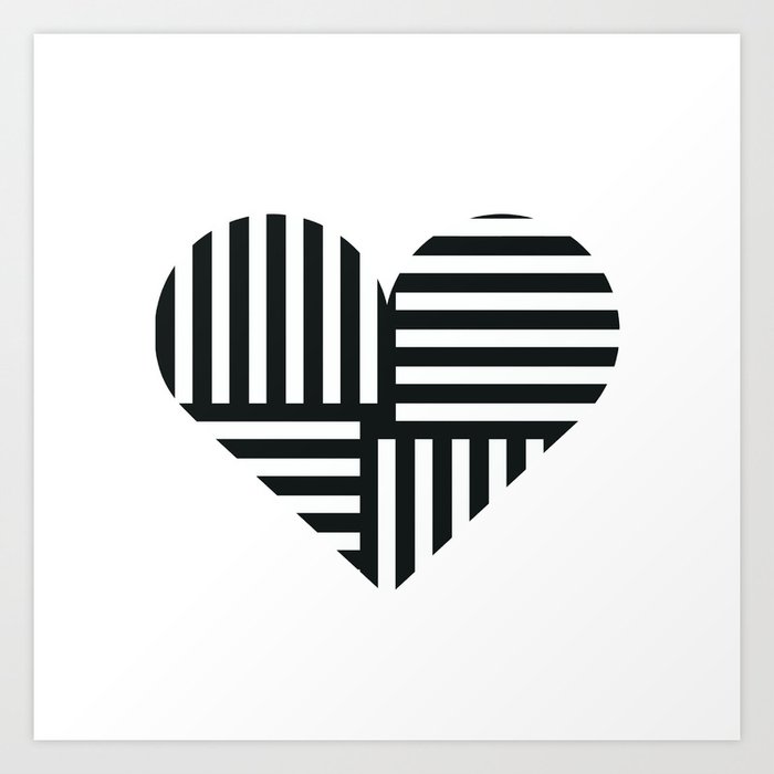 Black And White Abstract Stripe Heart Art Print By Artaddiction45