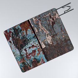Weathered Wooden Boards Chipped Paint Abstract Texture Picnic Blanket