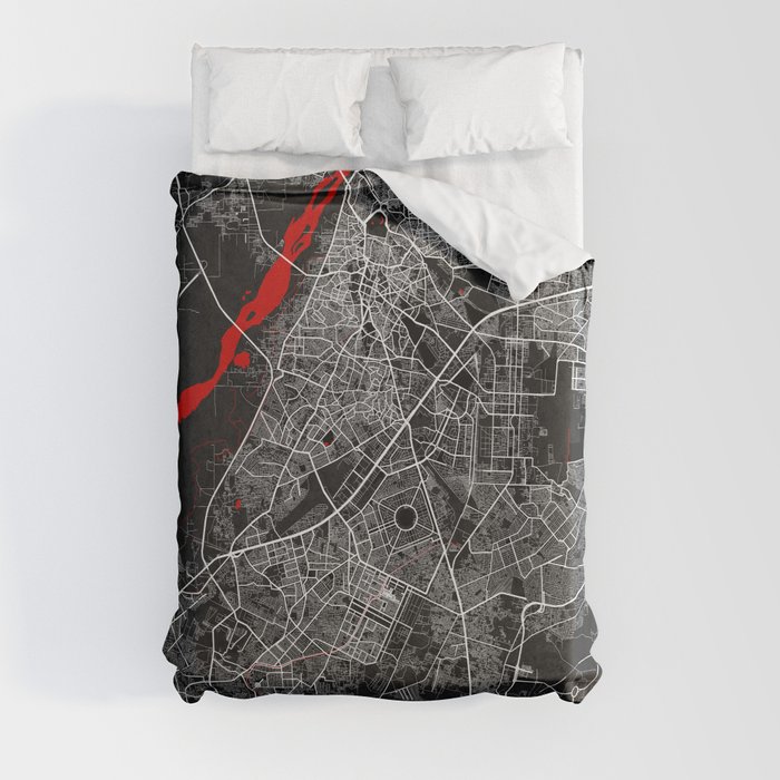 Lahore City Map of Punjab, Pakistan Oriental Duvet Cover by deMAP