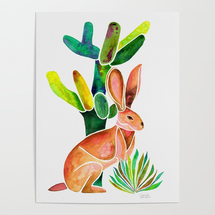Hare and Cactus Poster