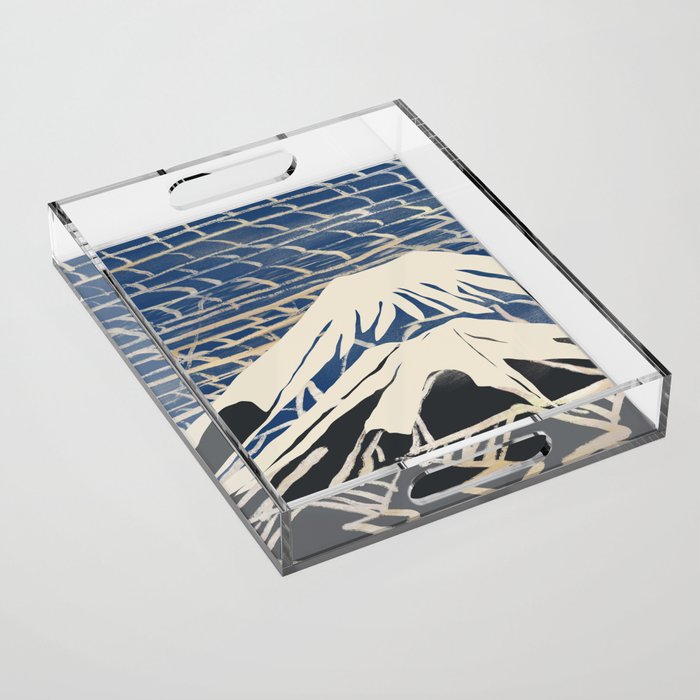 Linocut mountain landscape print Acrylic Tray