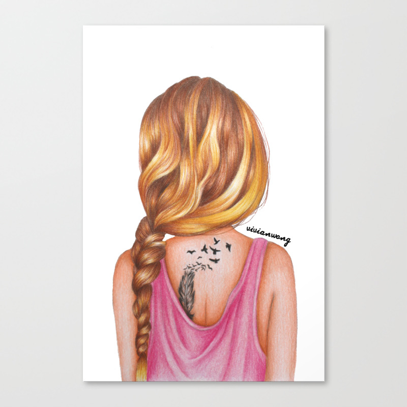 Blonde Rope Braid Girl Drawing Canvas Print by vivianhitsugaya | Society6
