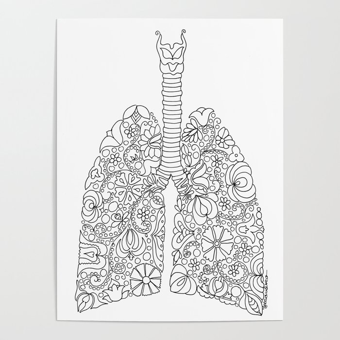 Lungs anatomy with folk motives Poster