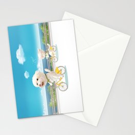 Cat and dog riding bicycle Stationery Card