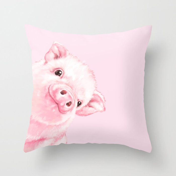 Sneaky Baby Pink Pig Throw Pillow By Bignosework Society6