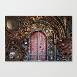 Steampunk, Gears, Pipes, Brass, Door, Time, Travel. Vintage. Retro. Illustration.  Canvas Print