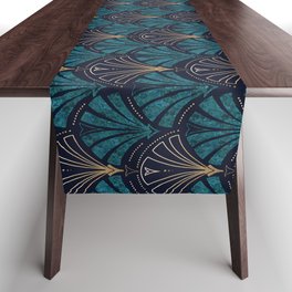 Gold Teal Art Deco Great Gatsby Style Pattern Table Runner