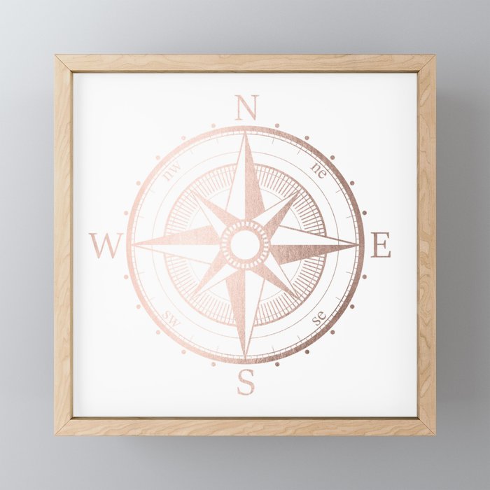 Rose Gold Compass Framed Mini Art Print