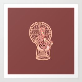 Big cat 2m with wine in peacock chair maroon Art Print