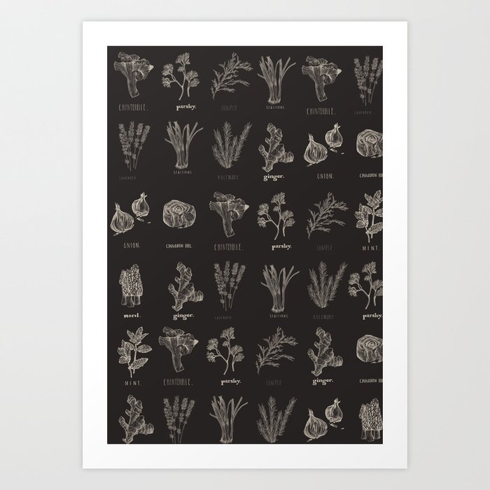 Herbs + Things Dark Version Art Print