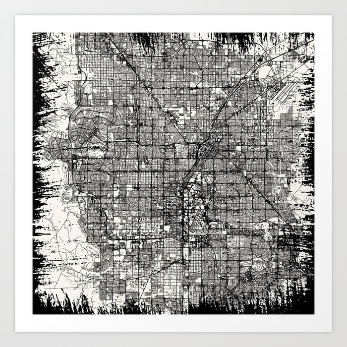 Vintage Las Vegas Map in Black and White Art Print