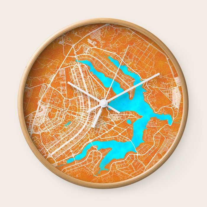 Brasília, Brazil, Gold, Blue, City, Map Wall Clock by City Map Art