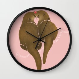 Otter Love - Valentine Otters In Pink Wall Clock