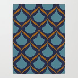 Moroccan Ogee Pattern 2.1 Blue Teal Orange Ribbon Poster