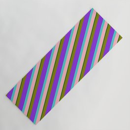 [ Thumbnail: Colorful Green, Purple, Turquoise, Light Pink, and Dark Green Colored Lined/Striped Pattern Yoga Mat ]