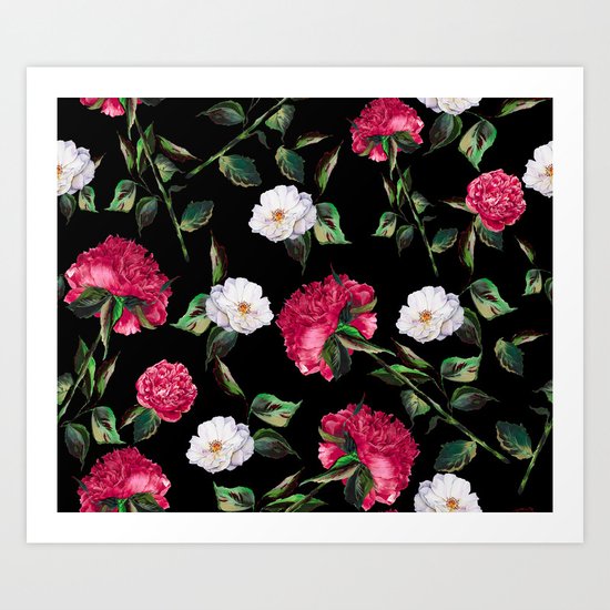 Dark Floral Pattern Art Print