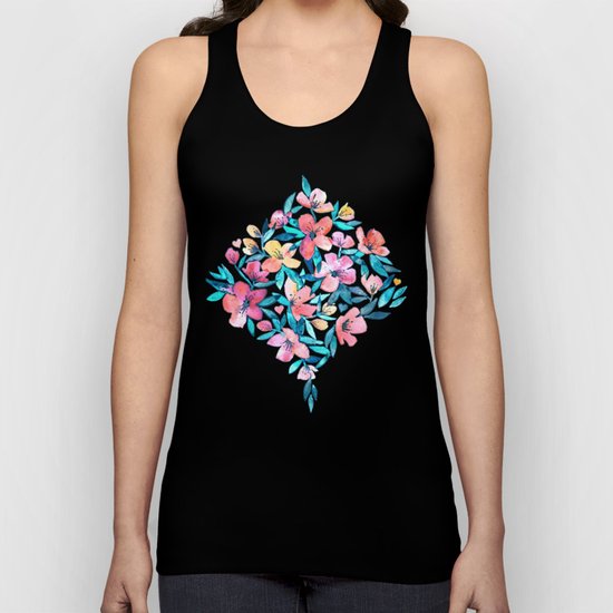 Teal Summer Floral in Watercolors Unisex Tank Top