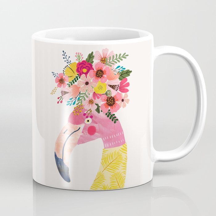 Pink flamingo with flowers on head Coffee Mug