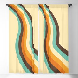 70s Retro Style Abstract Rainbow in Light Blue, Yellow, Brown and Orange Blackout Curtain