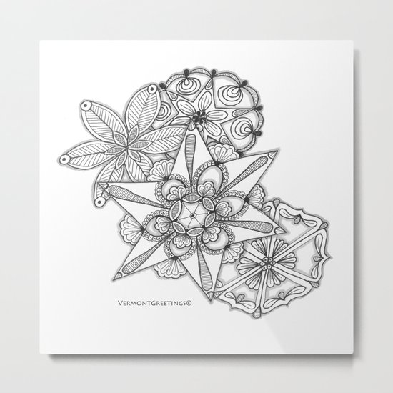 Vermont Zentangle Snow Flakes Illustration Metal Print