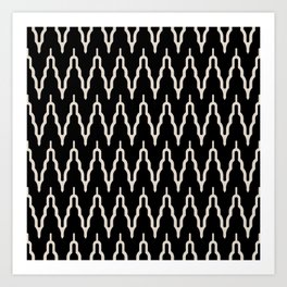 Chevron Pattern 532 Black and Linen White Art Print