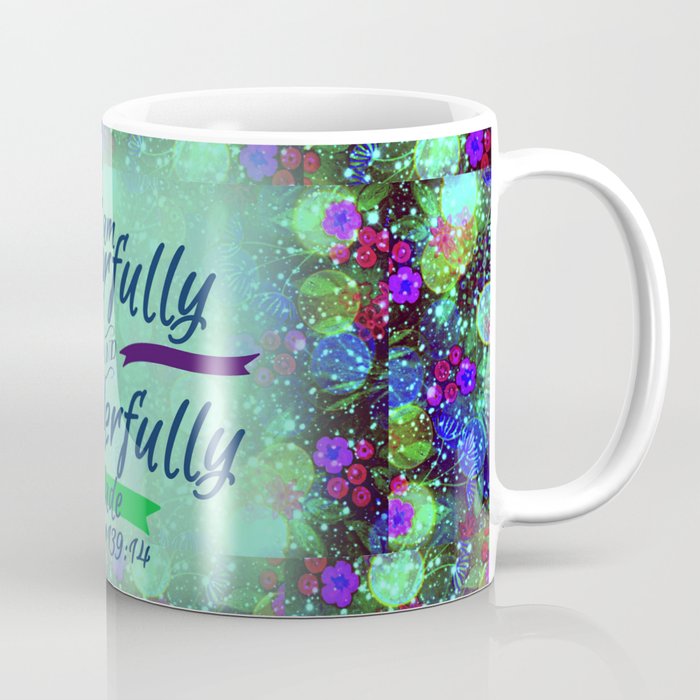 FEARFULLY AND WONDERFULLY MADE Floral Christian Typography God Bible Scripture Jesus Psalm Abstract Coffee Mug