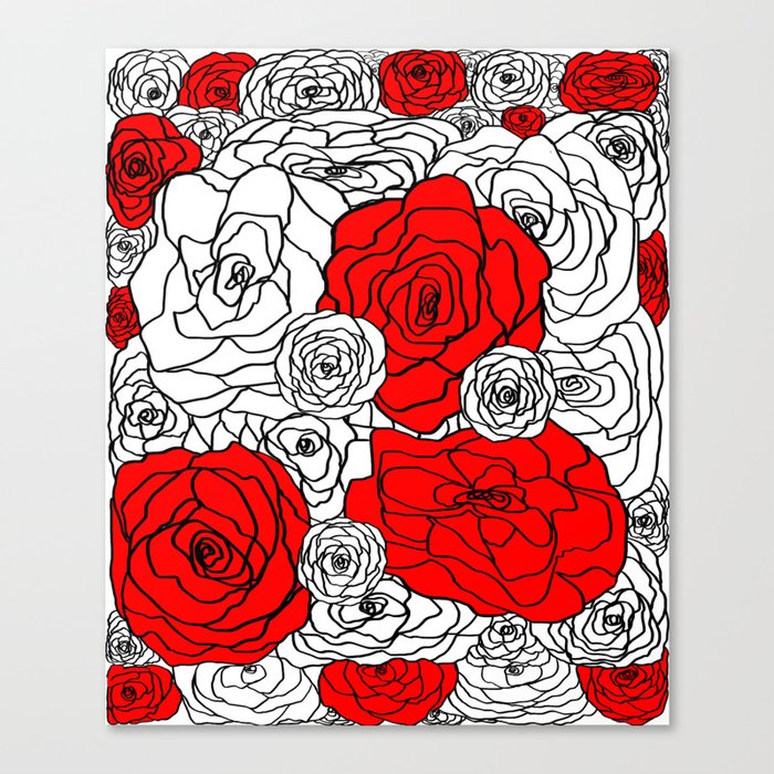 White & Red Rose Bush Canvas Print