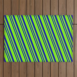 [ Thumbnail: Chartreuse & Blue Colored Lined Pattern Outdoor Rug ]