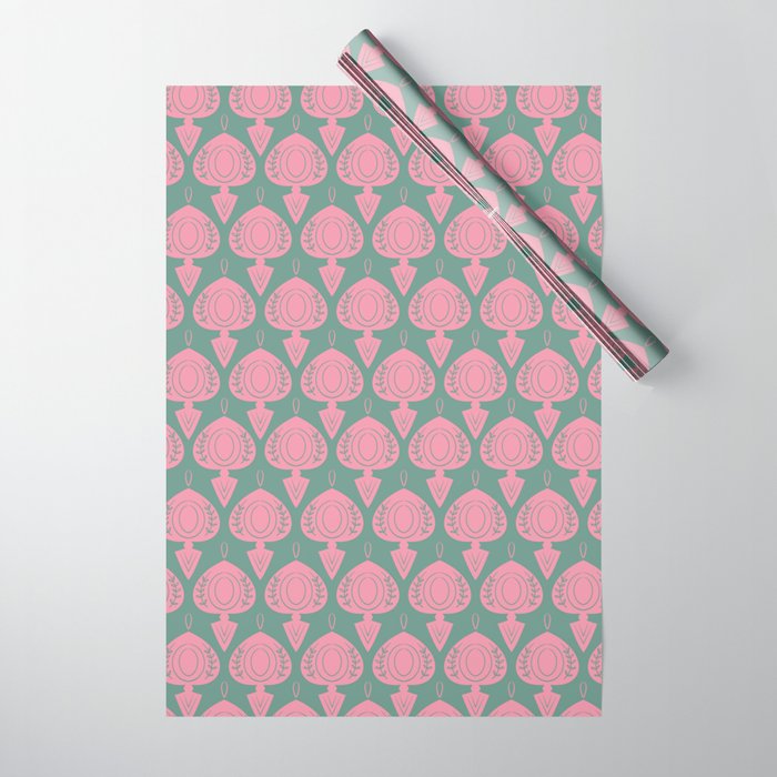 Pink and Gray Round Finial Ornaments Wrapping Paper