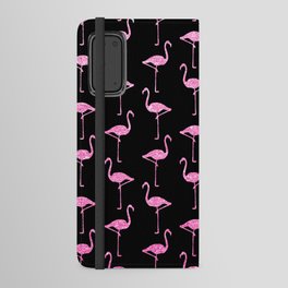 Pink Glitter Flamingo Pattern  |  Black Background Android Wallet Case