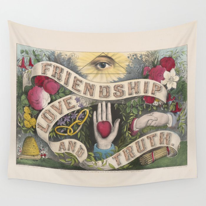 Friendship Love And Truth Vintage Sentiment Gift Wall Tapestry
