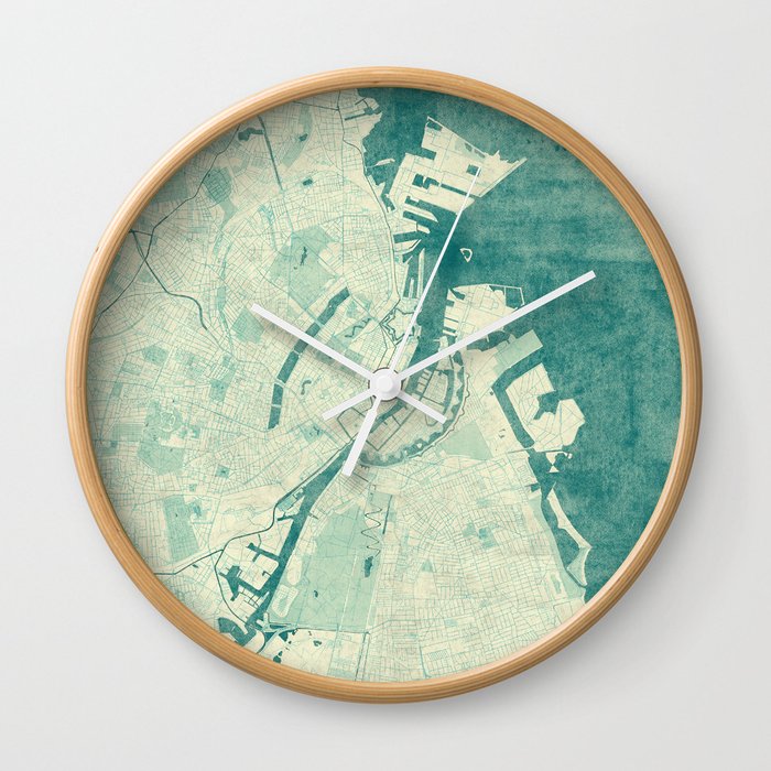 Copenhagen Map Blue Vintage Wall Clock
