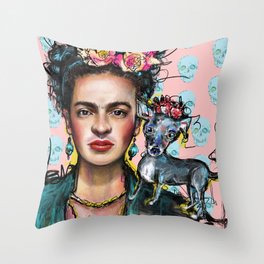 Frida + Perrito Throw Pillow