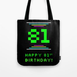 [ Thumbnail: 81st Birthday - Nerdy Geeky Pixelated 8-Bit Computing Graphics Inspired Look Tote Bag ]