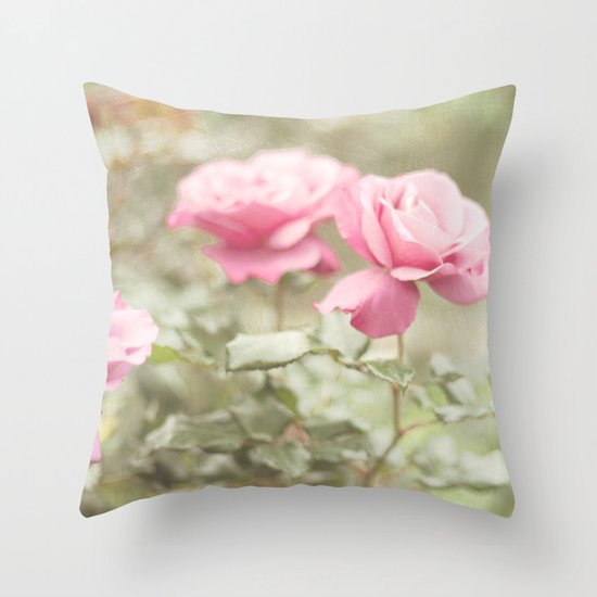 Textured and Pastel roses (vintage flower photography) Throw Pillow