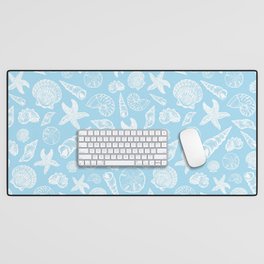 Seashell Print - Light Blue and White Desk Mat